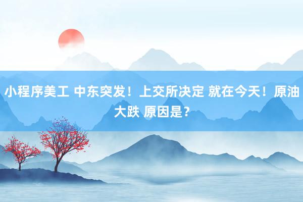 小程序美工 中东突发！上交所决定 就在今天！原油大跌 原因是？